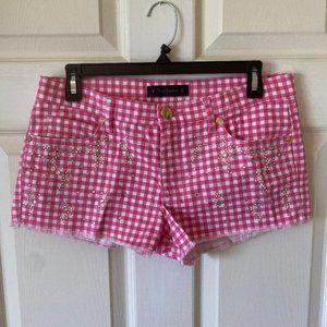 Juicy Couture 90%Cotton Shorts Crystal Embellishment in Pink/White Gingham Sz 28
